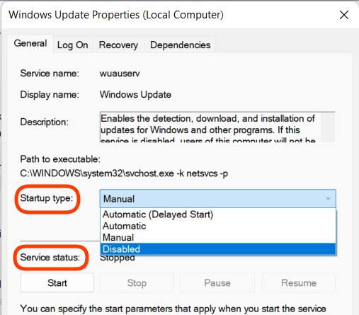 tắt Windows Update trên Windows 11