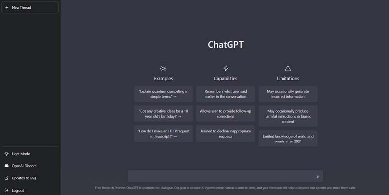 giao diện chat GPT